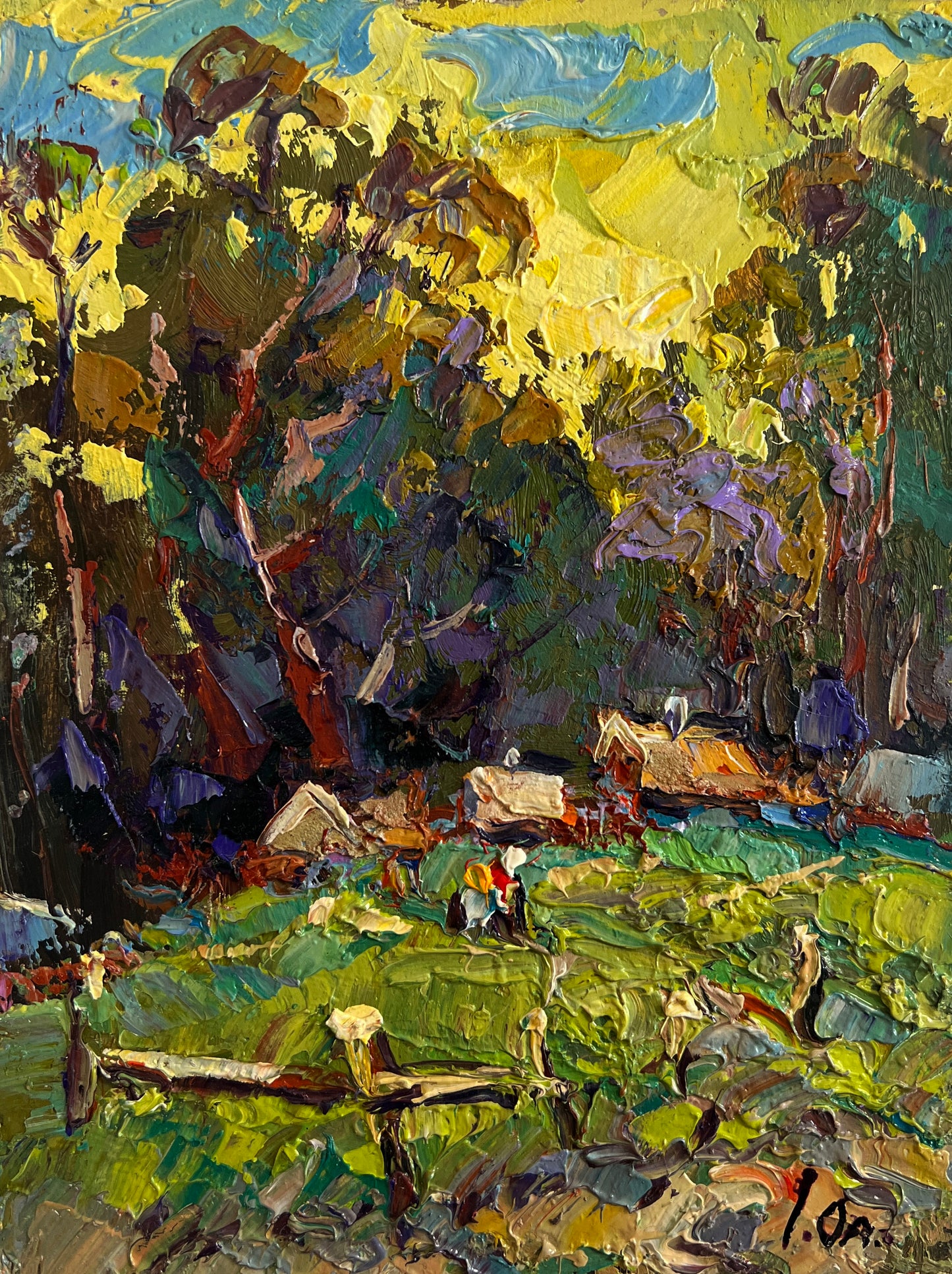 Vibrant impressionist sunlit forest painting by Oleksiy & Oksana Ivaniuk