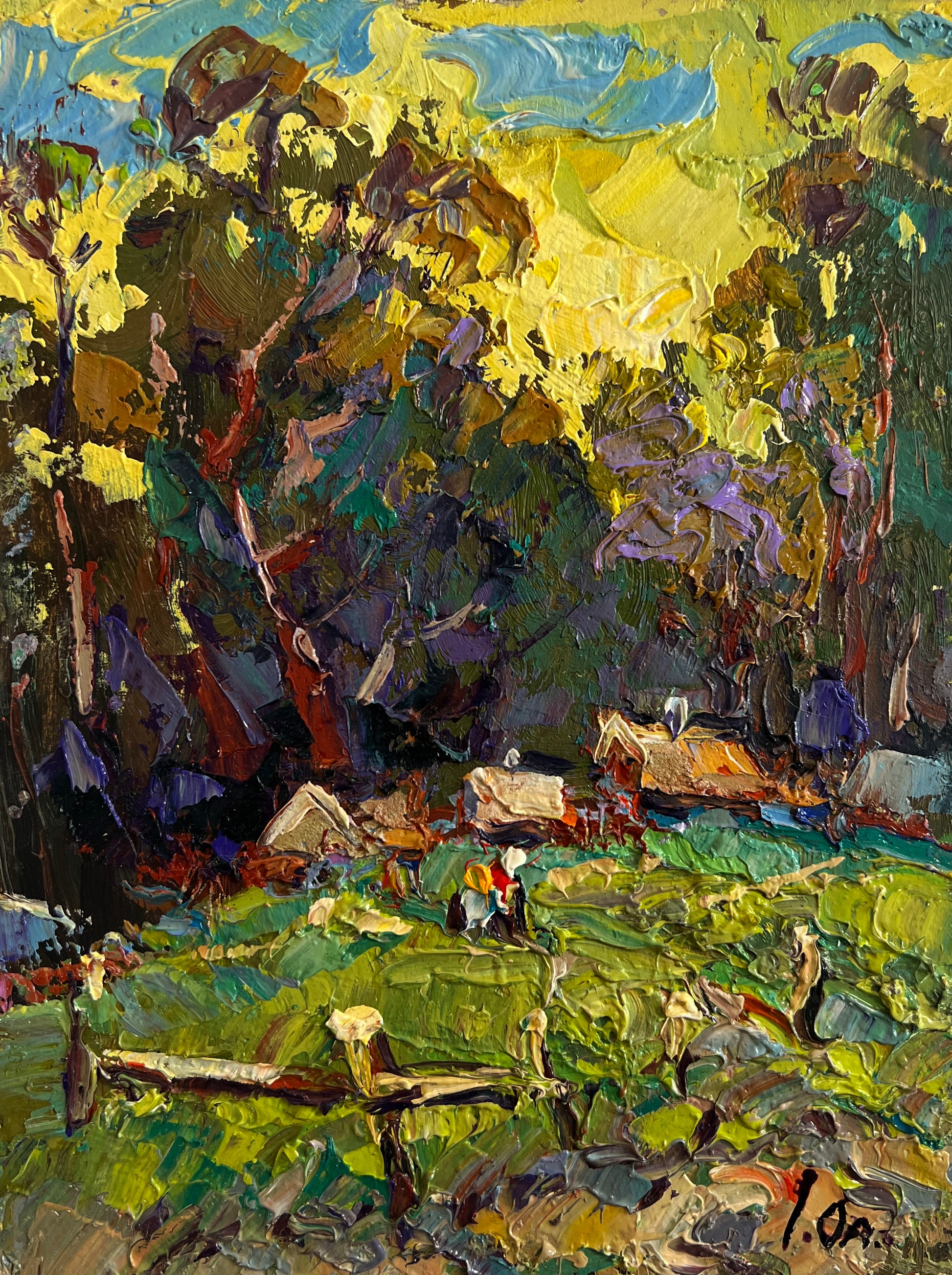 Vibrant impressionist sunlit forest painting by Oleksiy & Oksana Ivaniuk