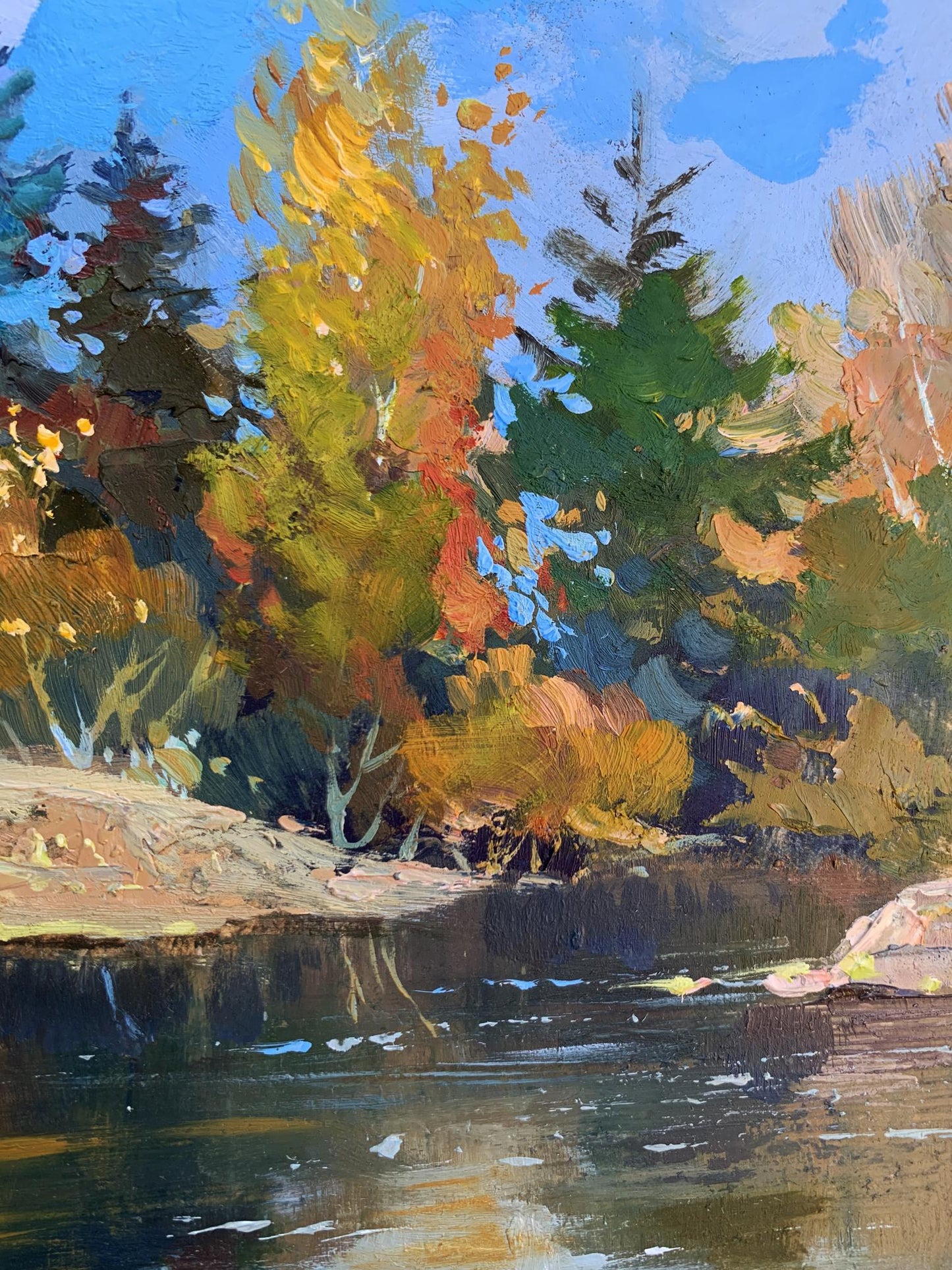 Oil painting Here comes autumn by Yuriy Suprunchuk vibrant autumn forest