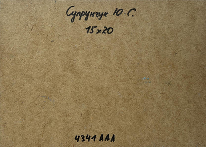 Back of Yuriy Suprunchuk Oil painting The Winding River with Cyrillic text