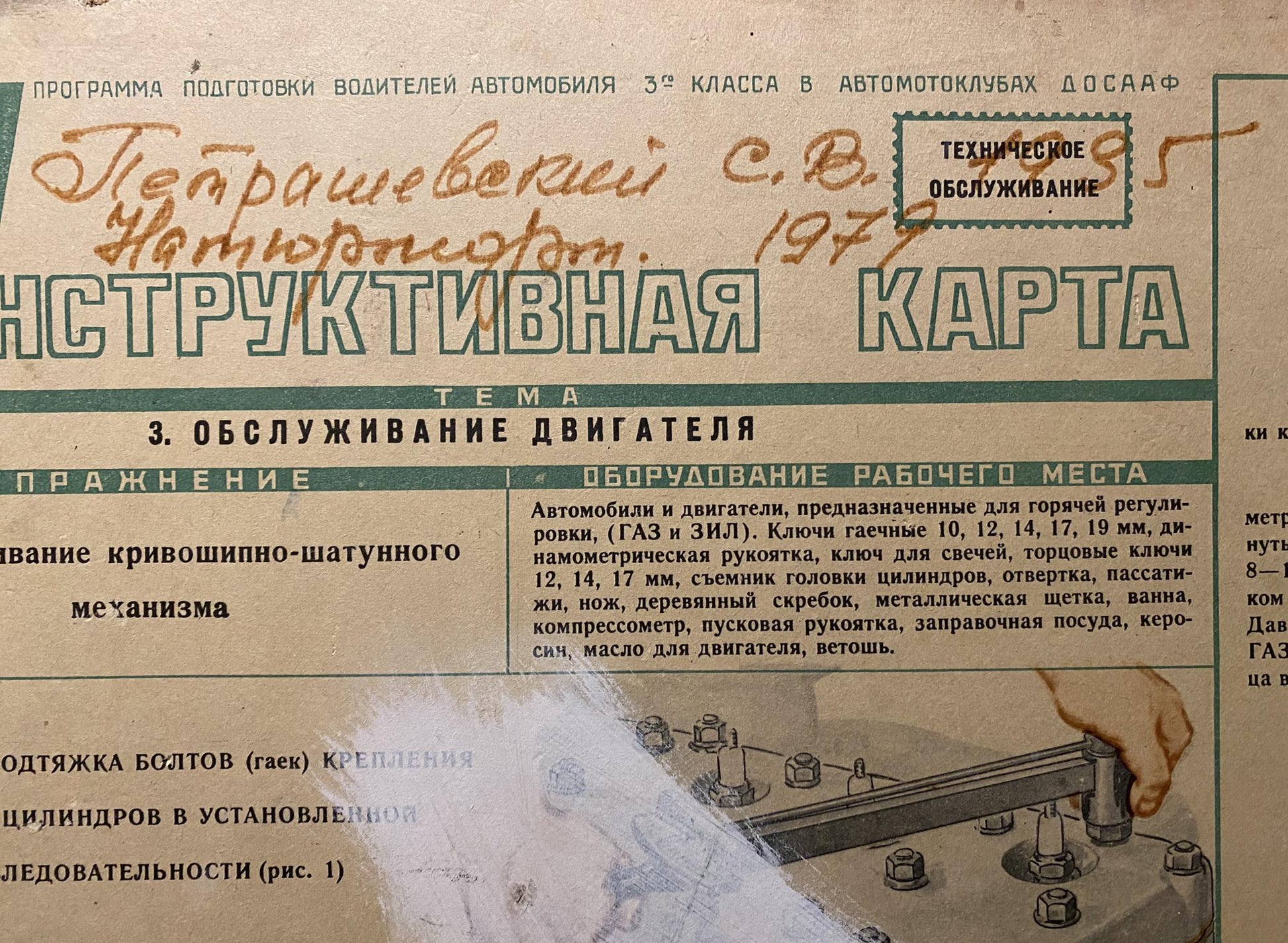 Vintage Soviet car engine manual page oil painting by Stanislav Petrashevsky