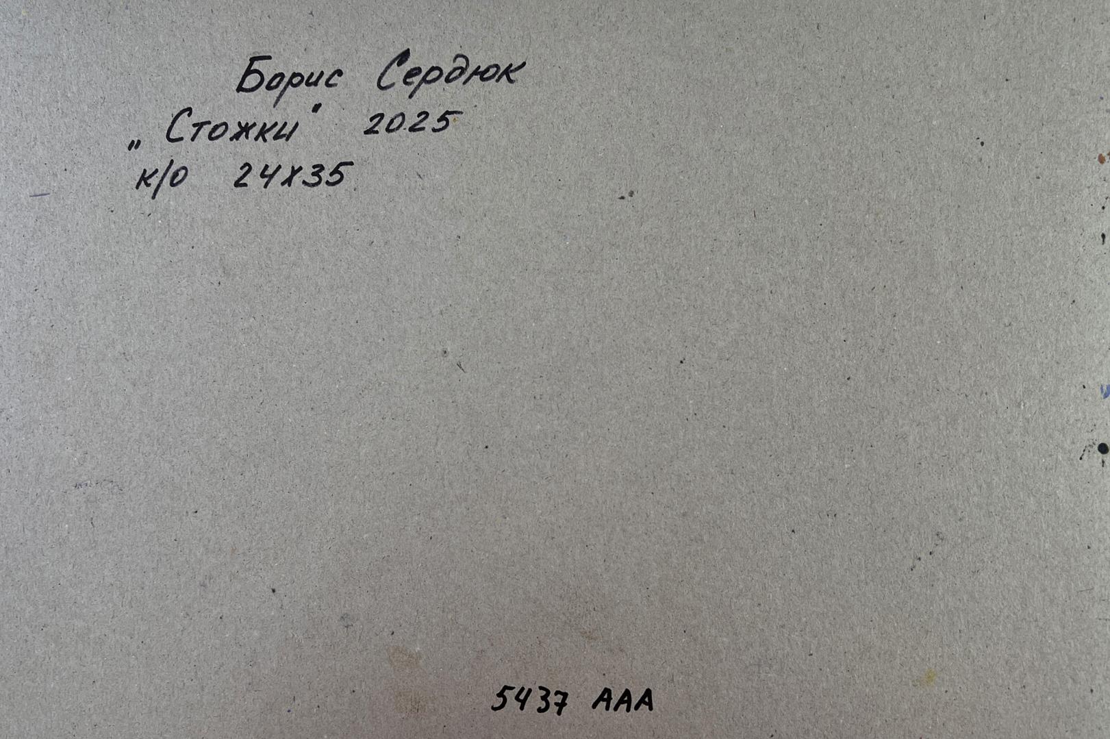 Back of Boris Serdyuk oil painting with handwritten inscription on textured paper