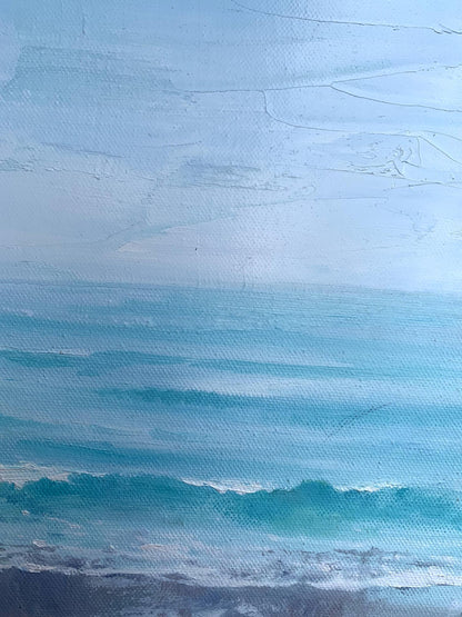 Oil painting Warm sea by Tatyana Derdey with teal ocean waves