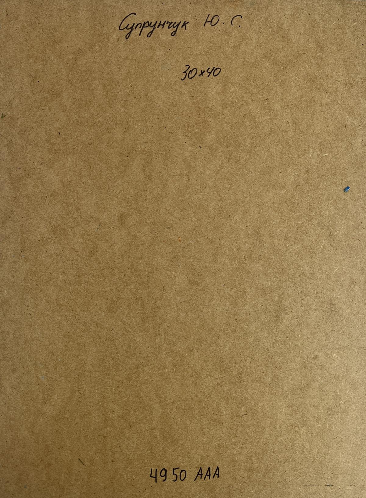 Back of Yuriy Suprunchuk Venice oil painting with Cyrillic text on cardboard
