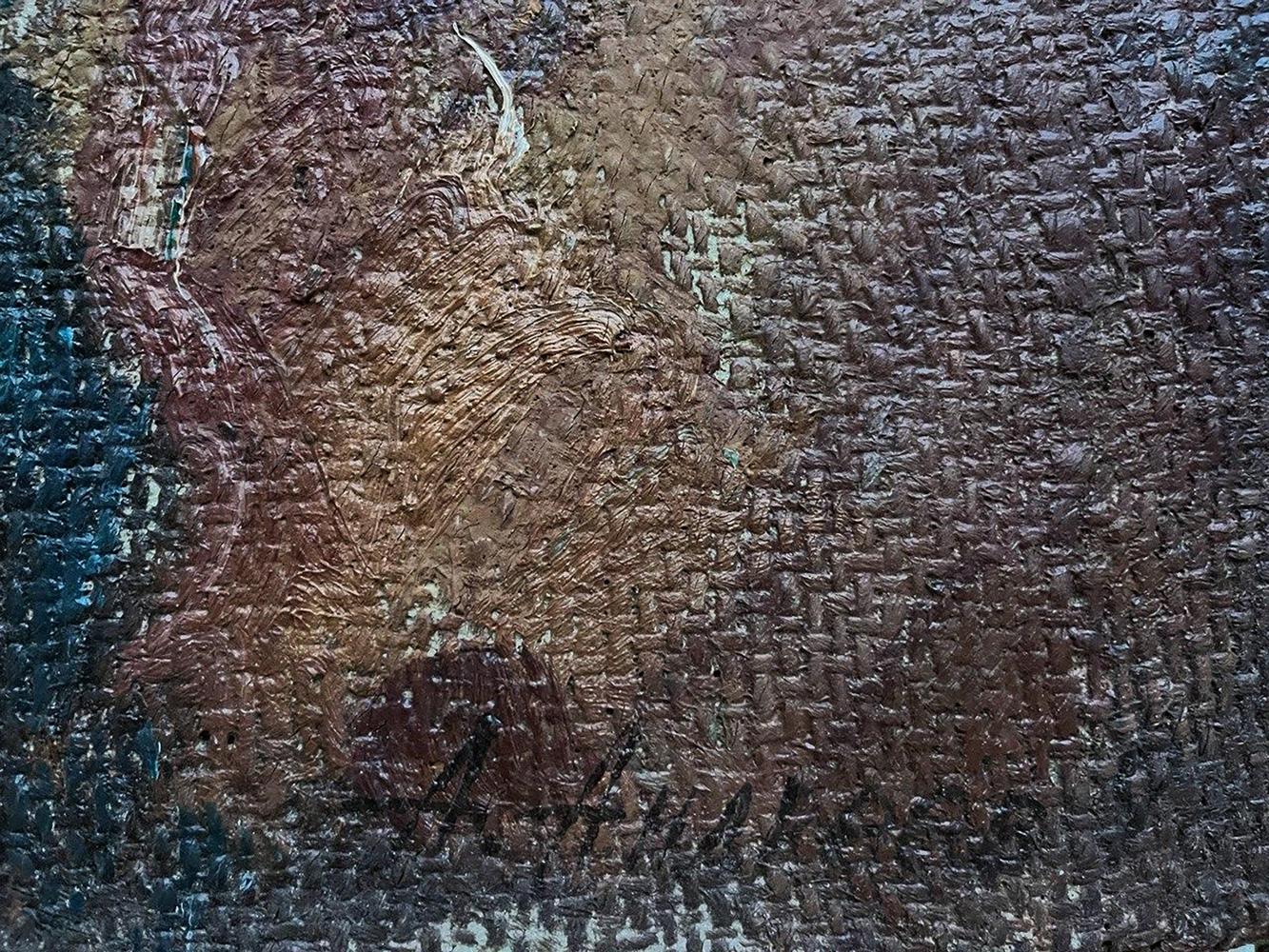 Textured brown and blue oil painting Still life with a pipe by Oleksandr Andreev