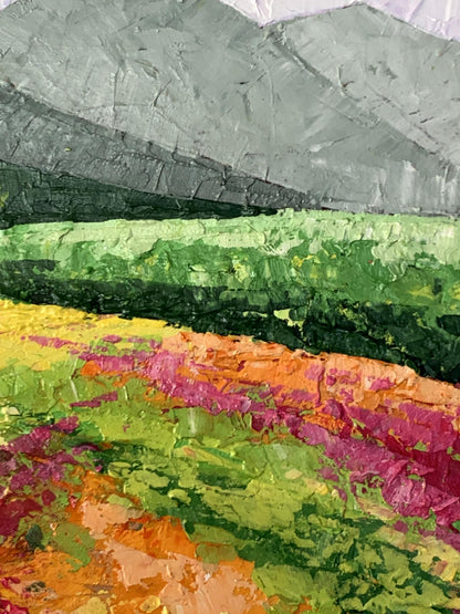 Oil painting Road to the Mountains V. Zadorozhnya with vibrant fields