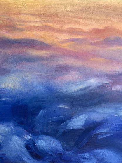 Oil painting Soaring in the clouds by Tatyana Derdey, vibrant abstract sky