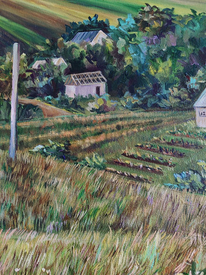 Vibrant impressionist oil painting Life in the village in summer by Oksana Sklym