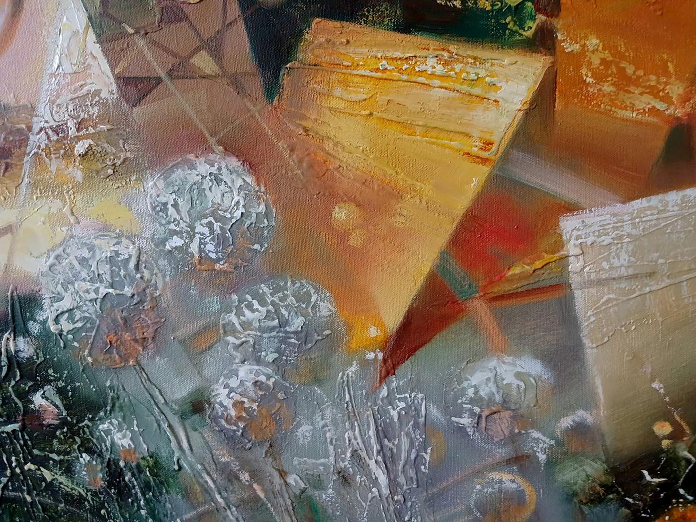 Abstract oil painting Golden day by Anatoly Tarabanov in grays and ochre