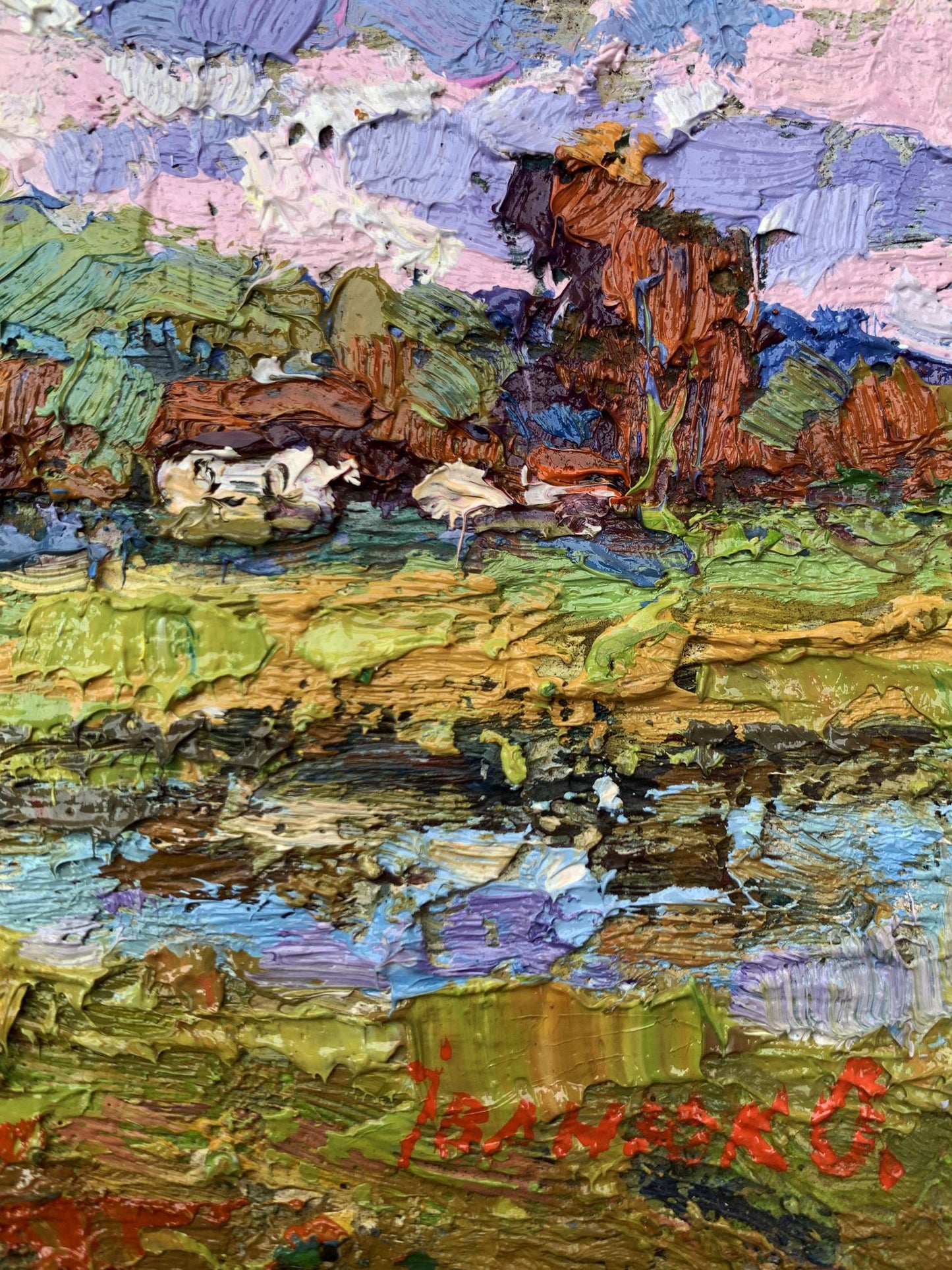 Vibrant impressionist oil painting On the edge of the village by Oksana Ivanyuk