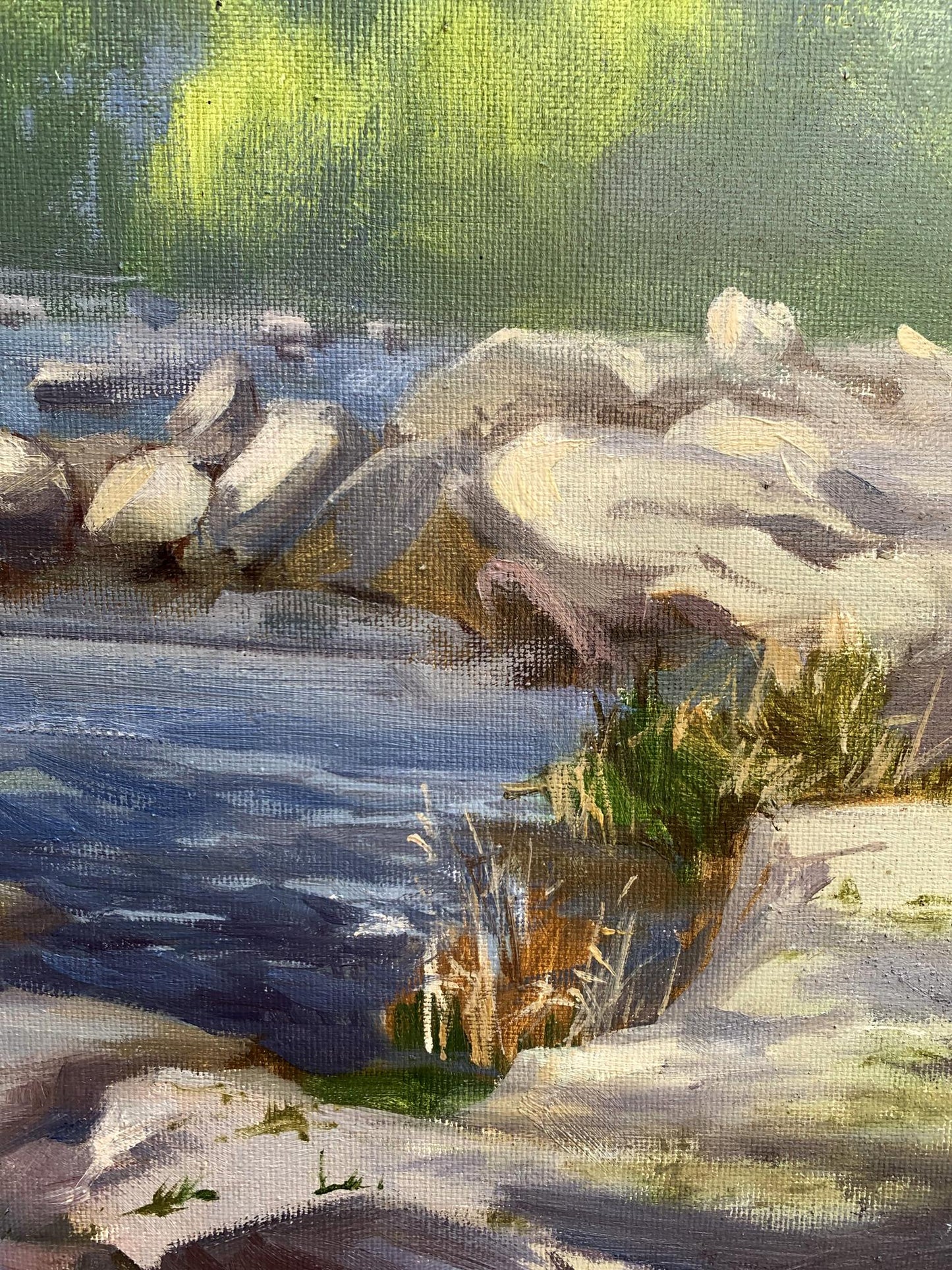 Oil painting Threshold to a dream by Tatyana Derdey: impressionistic river scene