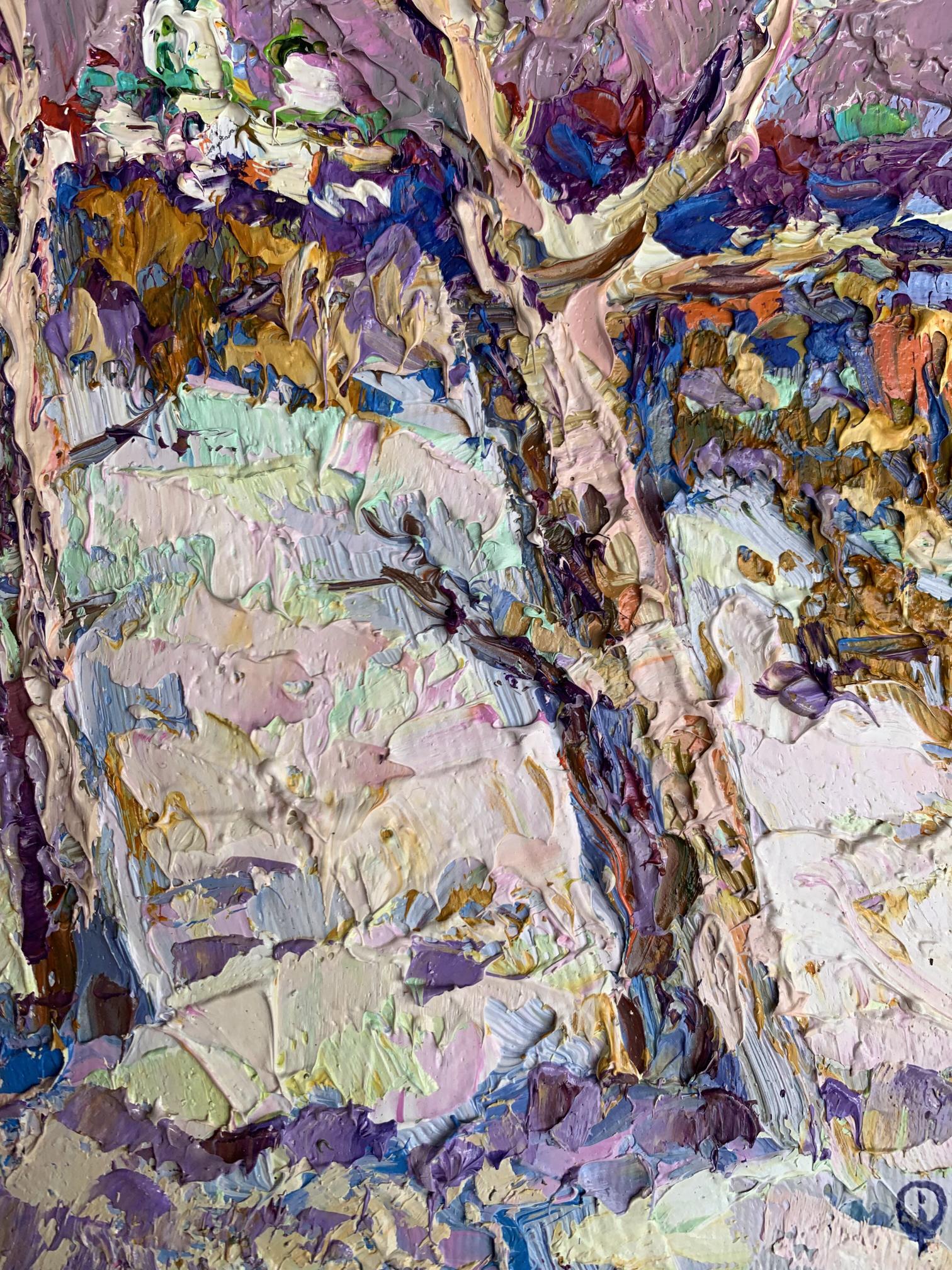 Textured impasto oil painting The first snow fell by Oksana Ivanyuk