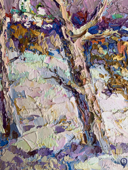 Textured impasto oil painting The first snow fell by Oksana Ivanyuk