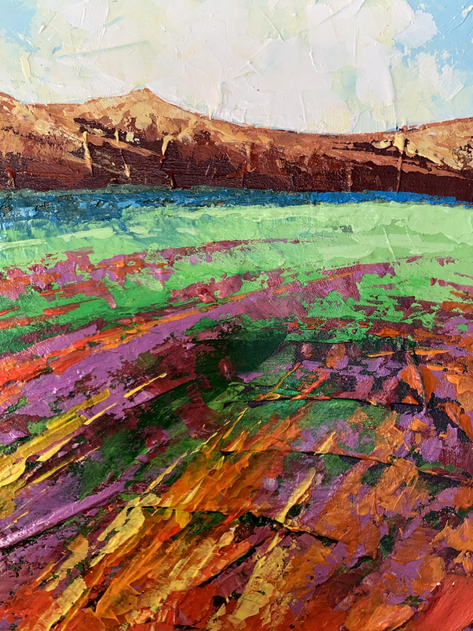 Vibrant impressionist oil painting of brown mountains by V. Zadorozhnya