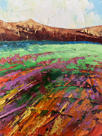Vibrant impressionist oil painting of brown mountains by V. Zadorozhnya