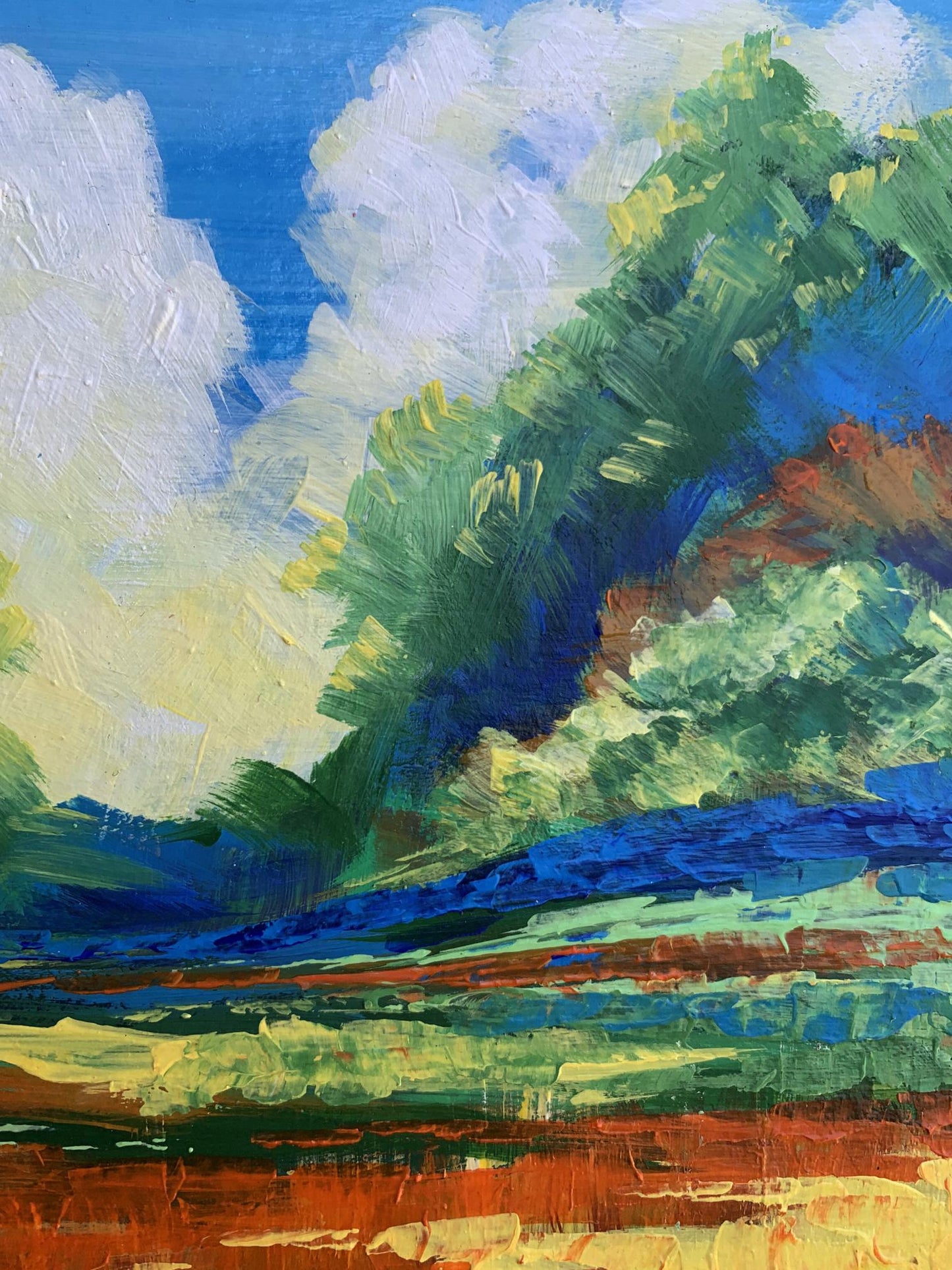 Vibrant impressionist oil painting Sun behind the clouds by V. Zadorozhnya