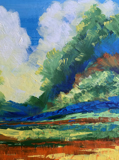 Vibrant impressionist oil painting Sun behind the clouds by V. Zadorozhnya