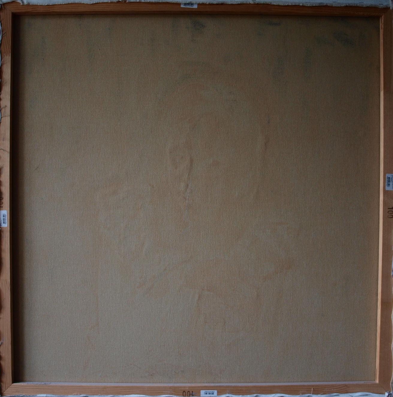 Back of Paramatma Konsta G. Amelinn oil painting in light brown wooden frame