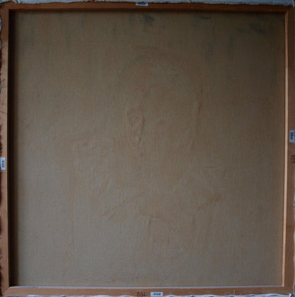 Back of Paramatma Konsta G. Amelinn oil painting in light brown wooden frame