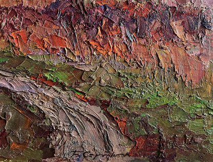 Textured impasto oil painting of horse walking path by Boris Serdyuk