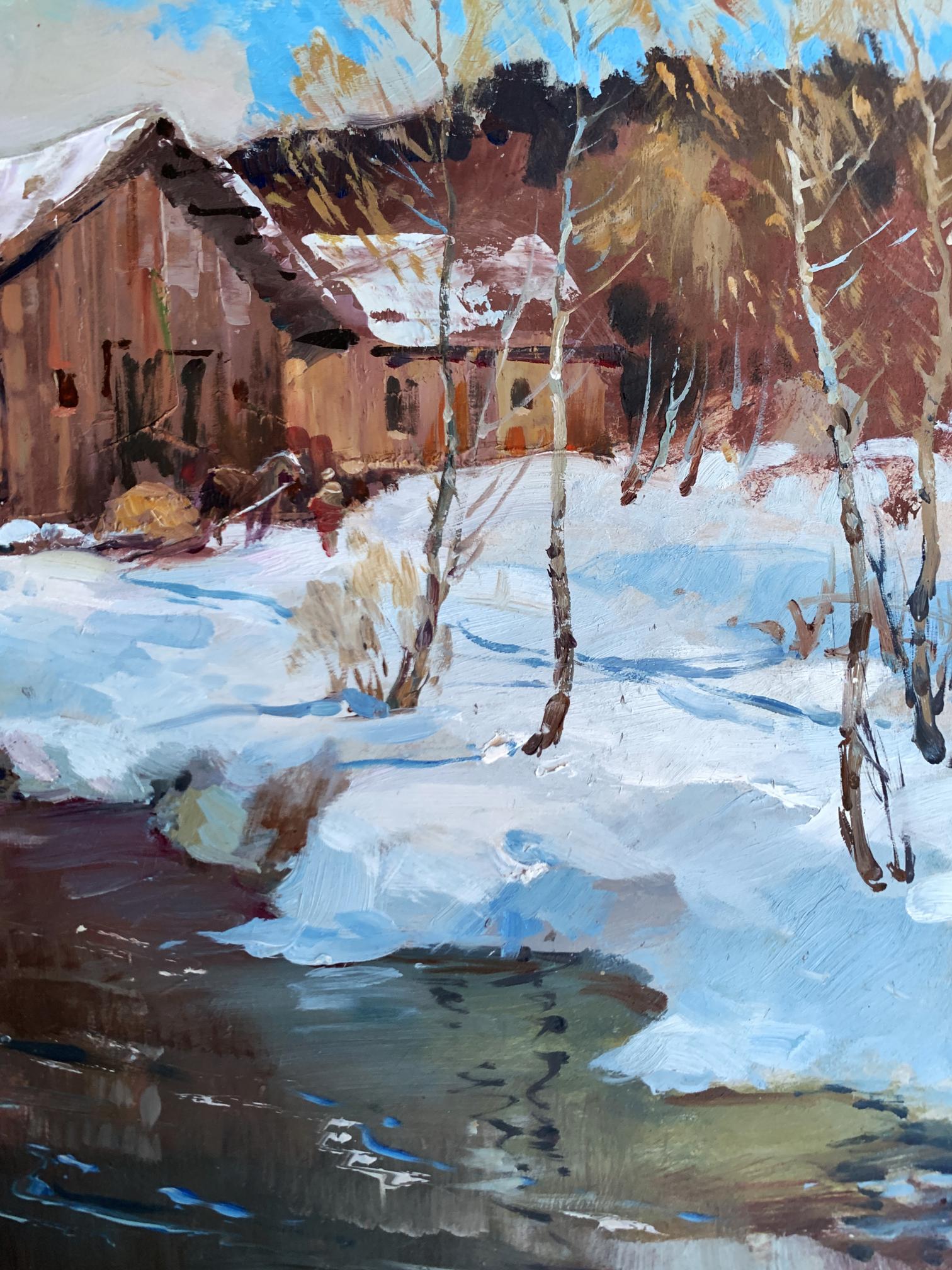 Oil painting After the Night Snowstorm by Yuriy Suprunchuk snowy landscape