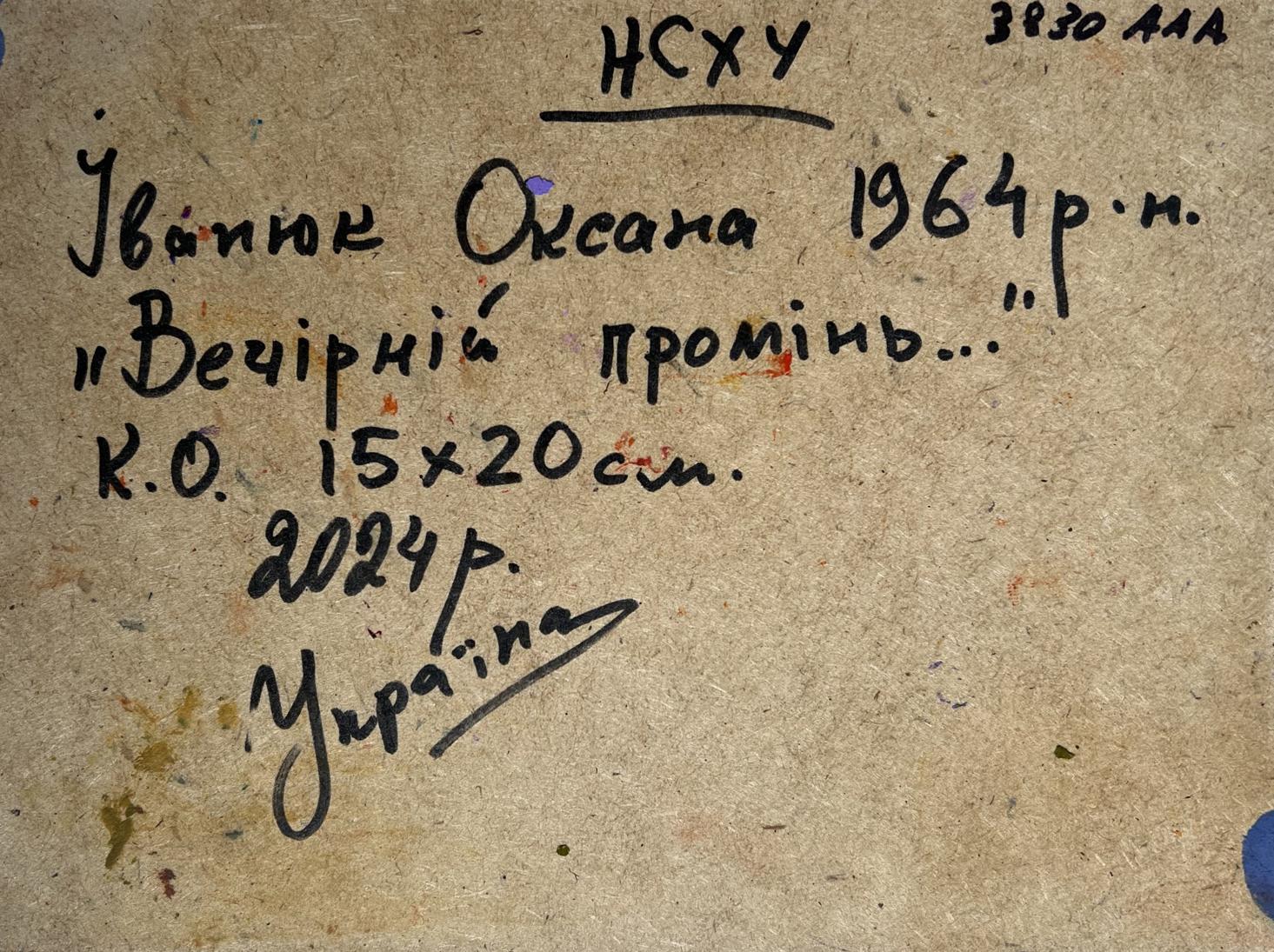 Handwritten inscription on back of Evening rays of the sun oil painting by Oksana Ivanyuk