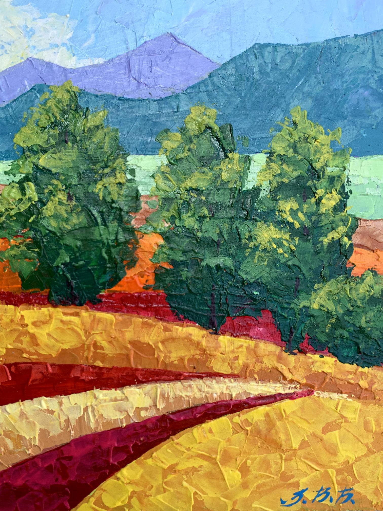 Vibrant impressionist oil painting by V. Zadorozhnya: sunny day in mountains
