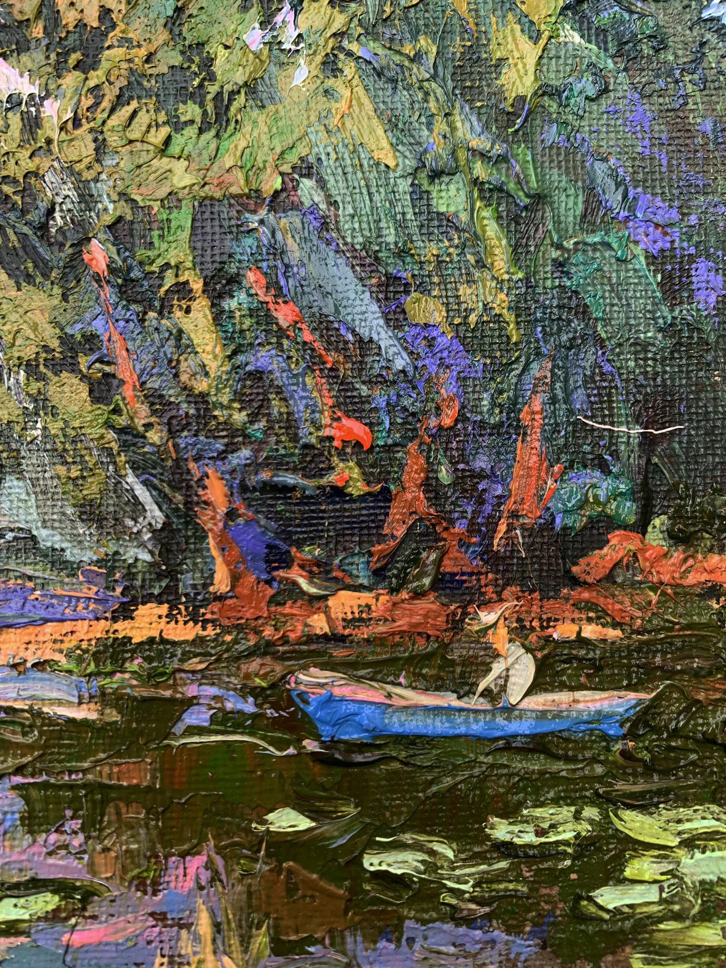 Oil painting Boating holidays by Ivanyuk Oleksiy: blue rowboat on water