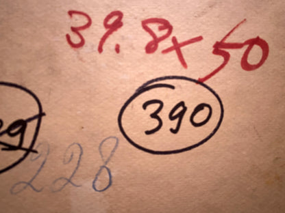 Back of Silence by Boris Kolesnik oil painting with red handwritten 39.8 x 50 inches and circled 390 on beige paper