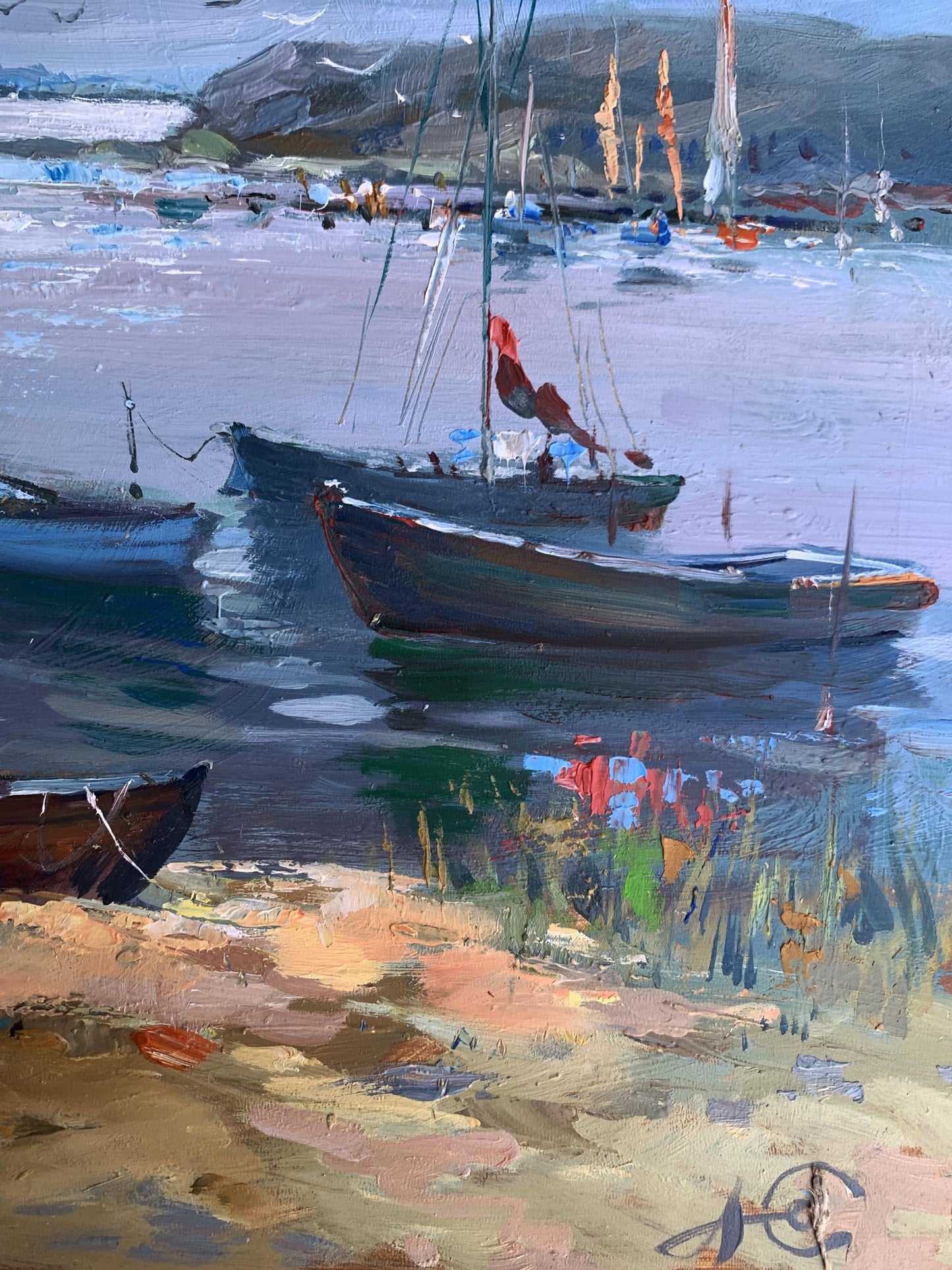 Textured oil painting of Sailing Club harbor by Yuriy Suprunchuk