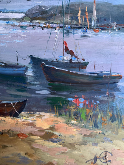 Textured oil painting of Sailing Club harbor by Yuriy Suprunchuk