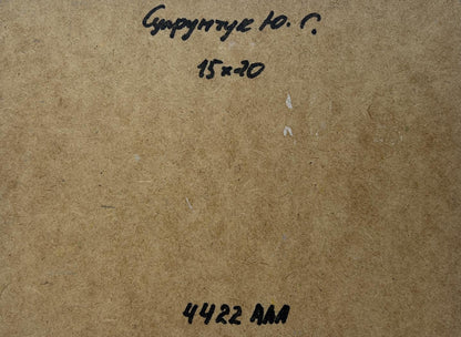 Back of Yuriy Suprunchuk Oil painting Fresh summer wind with Cyrillic text and measurements on brown cardboard
