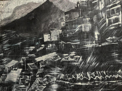 Charcoal sketch of Oil painting City Twilight by Serhiy Kovalev