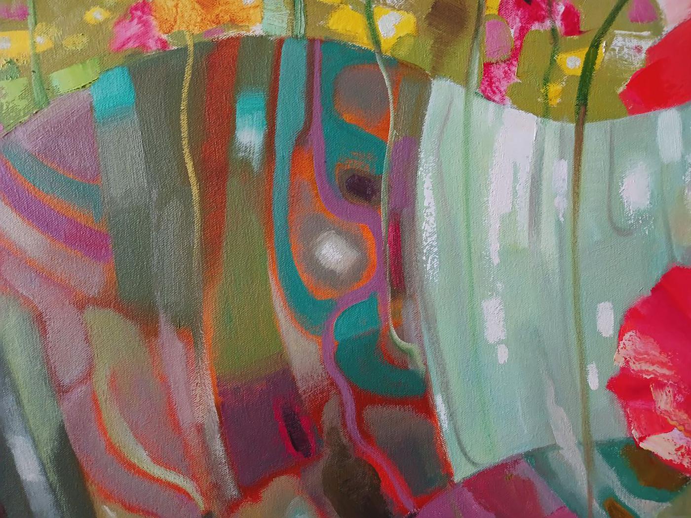 Abstract red poppies oil painting by Anatoly Tarabanov with vibrant swirls