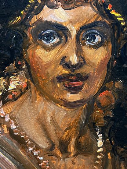 Oil painting of woman with flowers by Alexander Litvinov