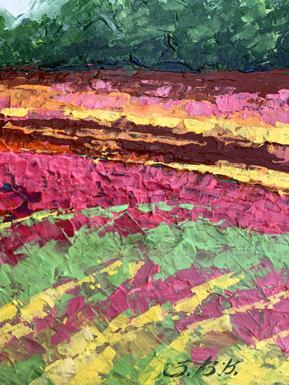 Vibrant impressionist oil painting Colorful field by V. Zadorozhnya