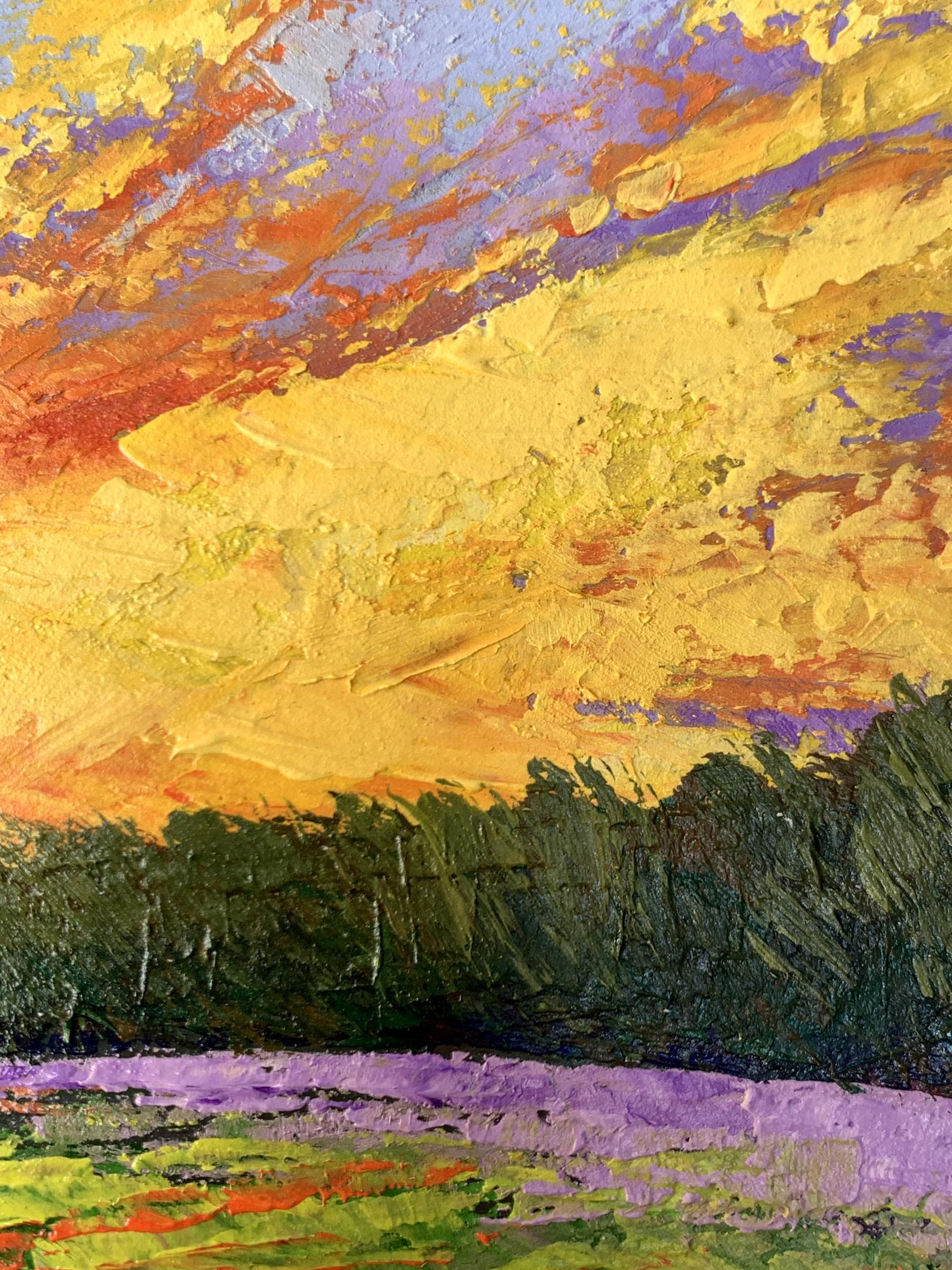 Vibrant impressionist oil painting Watching the sunset in the field by V. Zadorozhnya