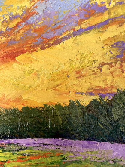 Vibrant impressionist oil painting Watching the sunset in the field by V. Zadorozhnya
