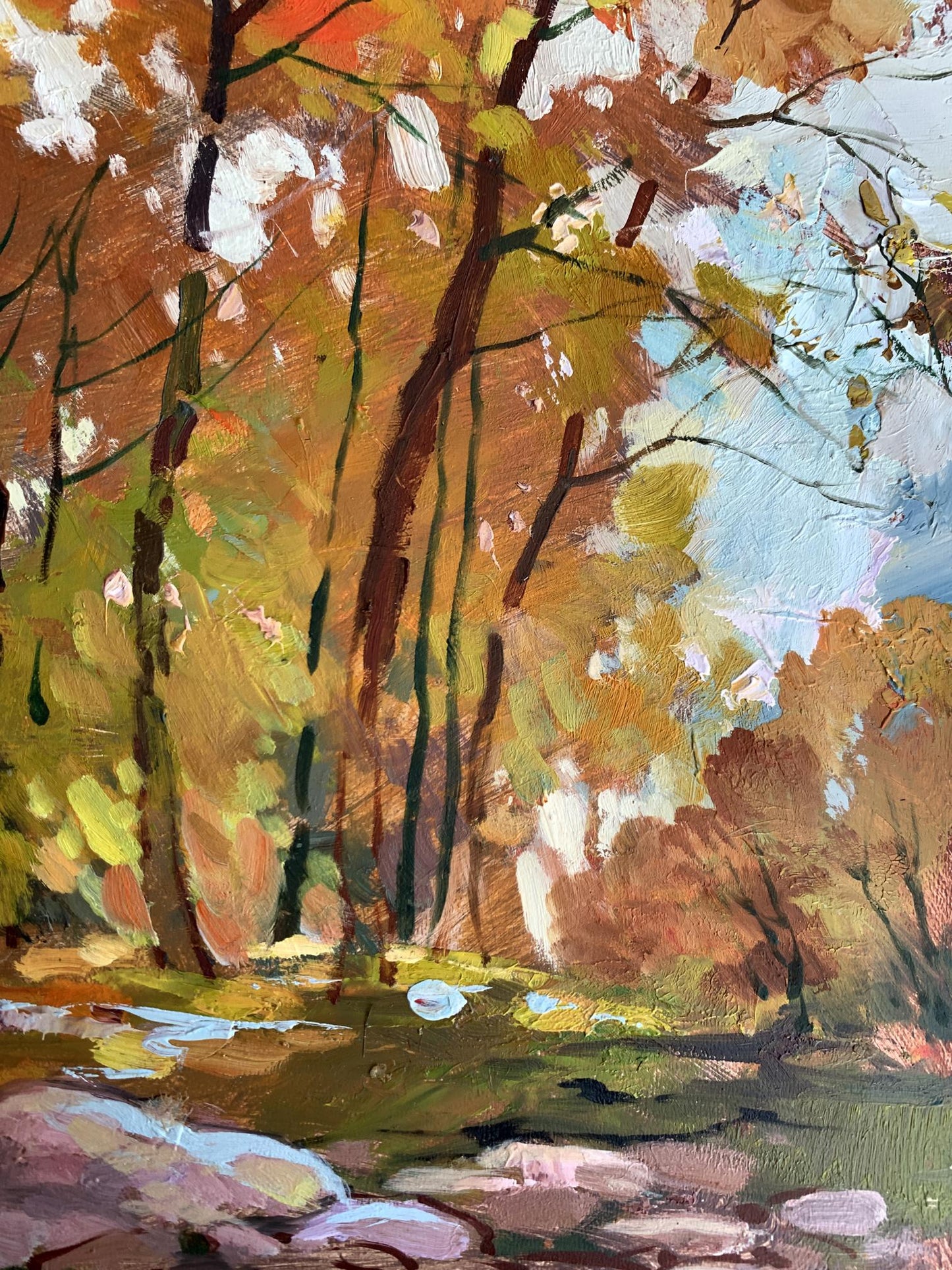 Autumn forest oil painting Fallen leaves by Yuriy Suprunchuk