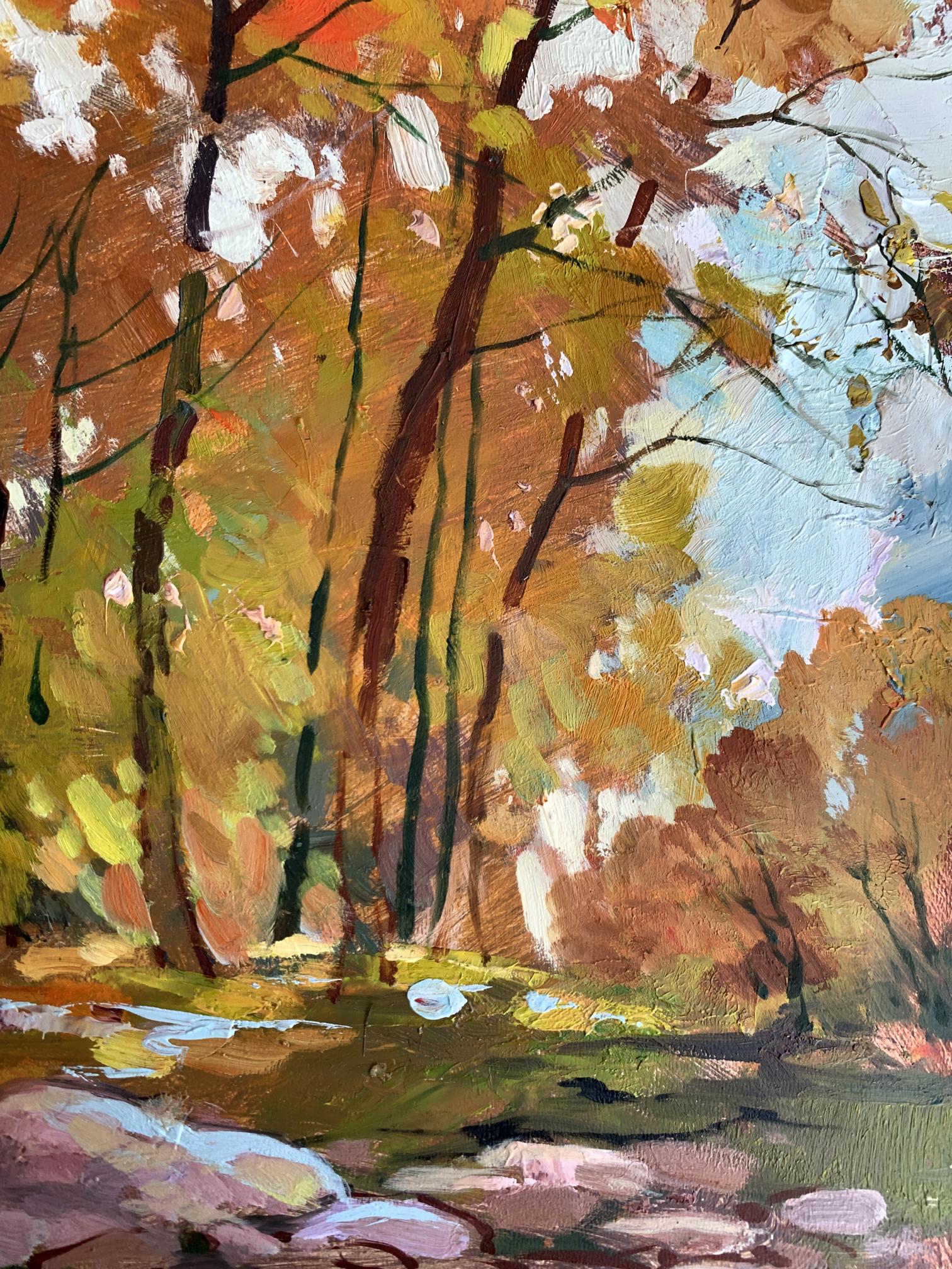 Autumn forest oil painting Fallen leaves by Yuriy Suprunchuk