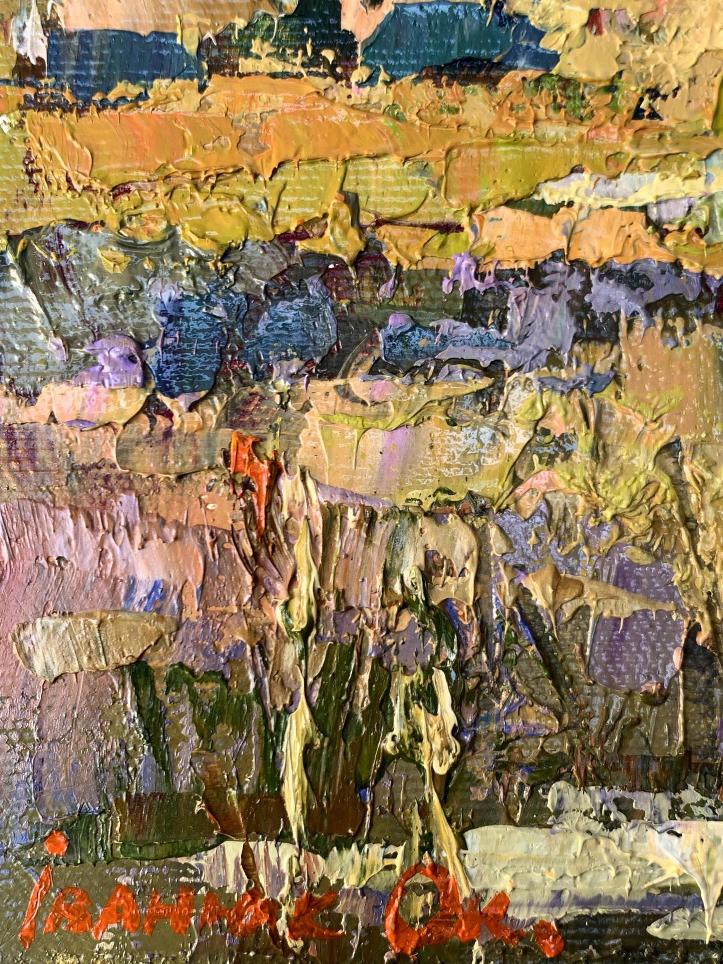 Oil painting River flood by Oksana Ivanyuk, textured earthy impasto