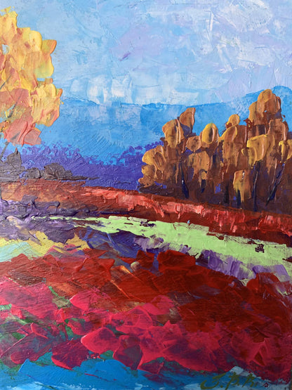 Vibrant impressionist oil painting Autumn lonely tree by V. Zadorozhnya
