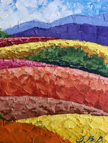 Vibrant oil painting of mountains and plains by V. Zadorozhnya