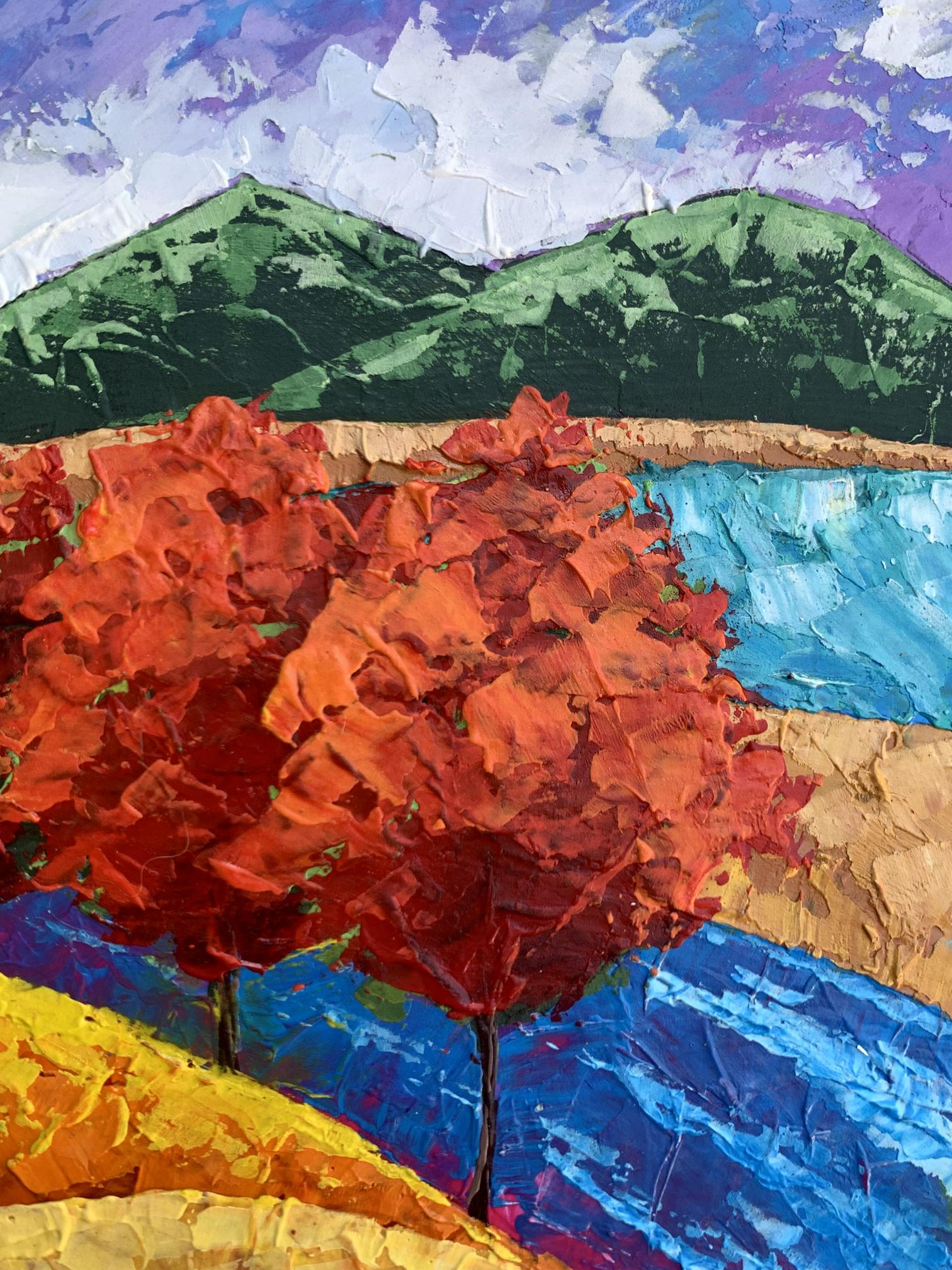 Oil painting Three Trees and Mountains by V. Zadorozhnya