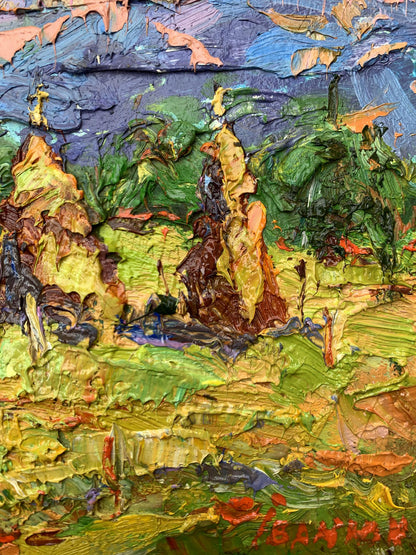 Vibrant impressionist oil painting of mountain fields by Ivanyuk Oleksiy