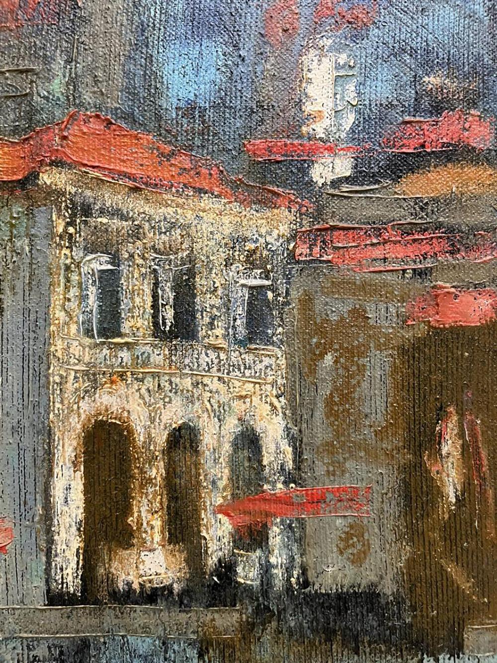 Oil painting of weathered building after rain by Serhiy Kovalev