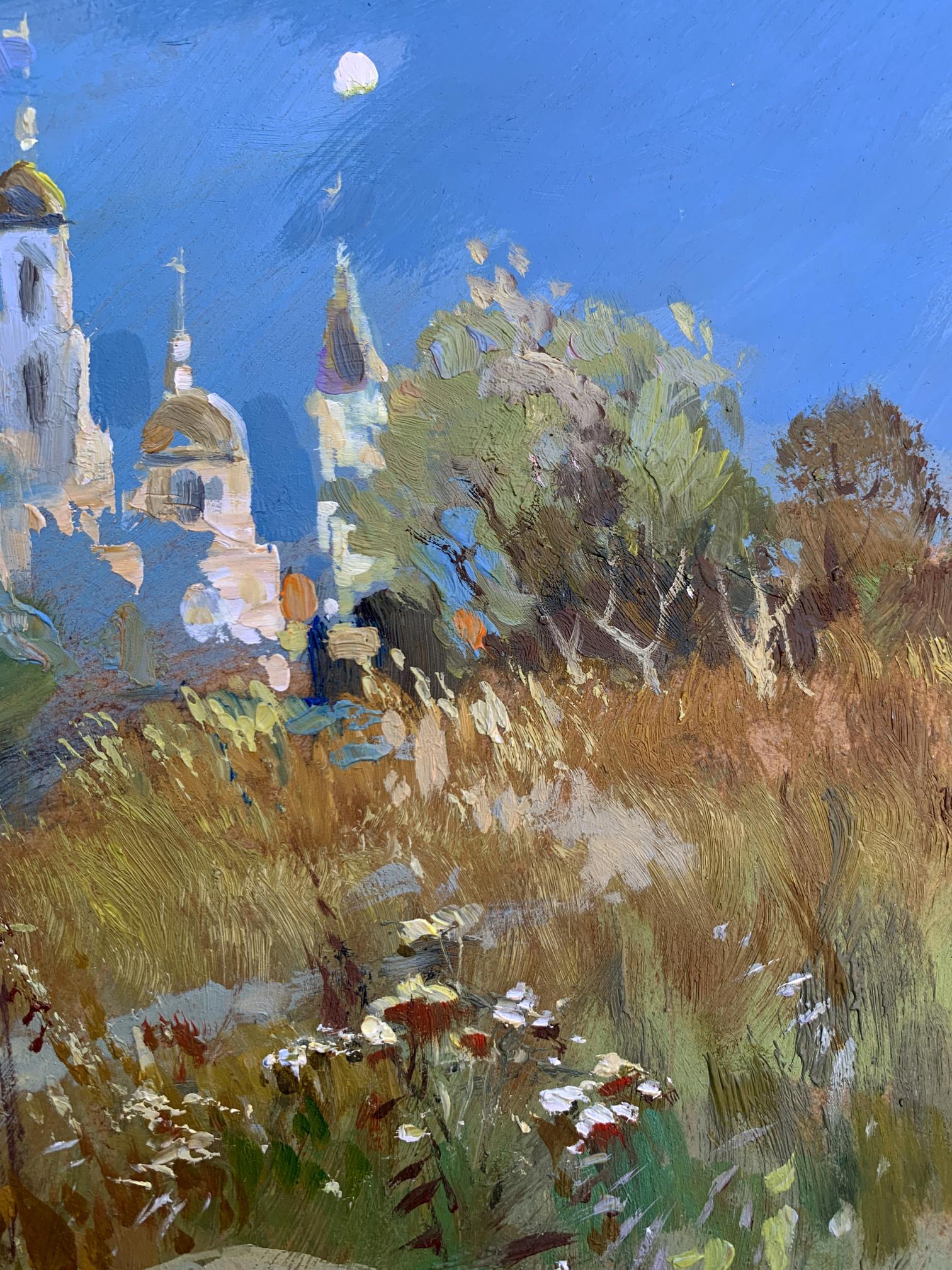 Vibrant impressionist oil painting by Yuriy Suprunchuk of moonlit church domes