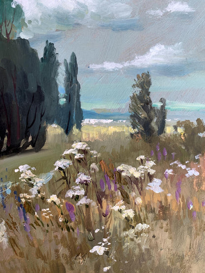 Yuriy Suprunchuk oil painting of textured wildflower field in whites and purples