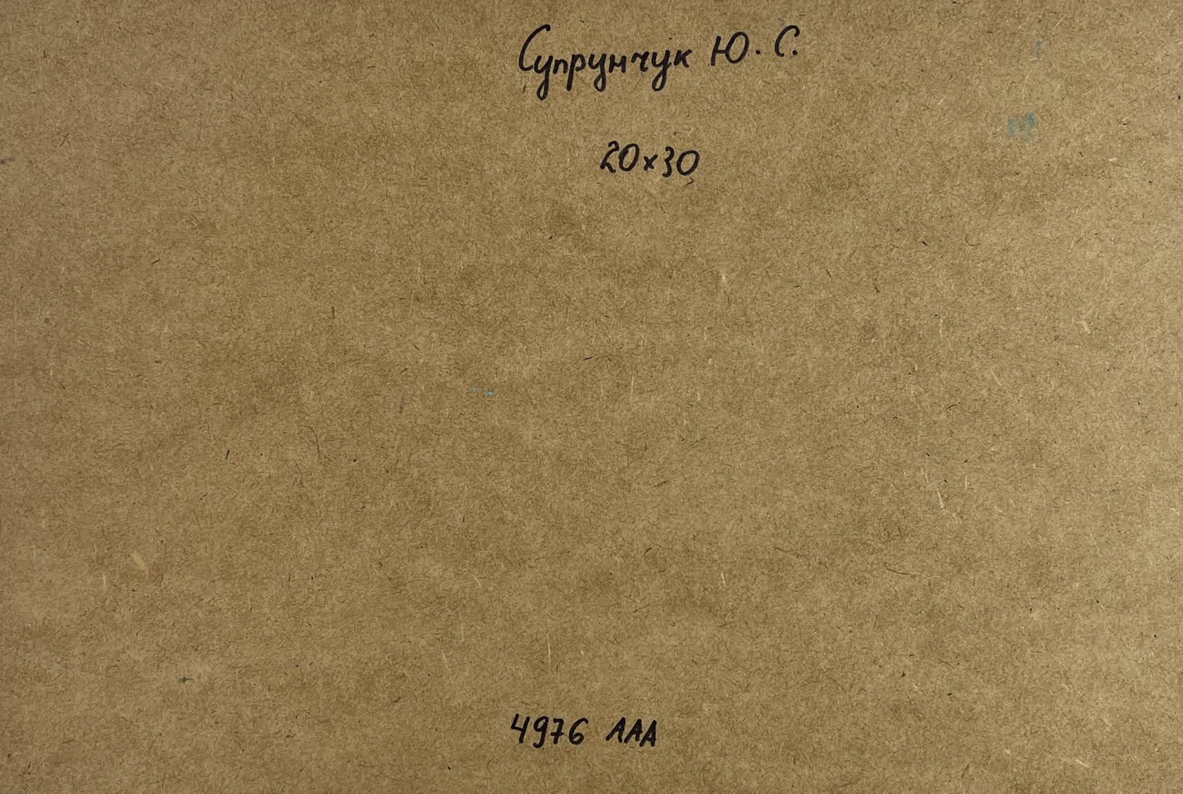 Back of Yuriy Suprunchuk Autumn leaves oil painting with Cyrillic text