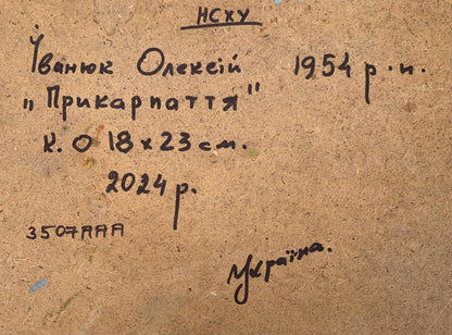 Back of Oil painting Mountain fields by Ivanyuk Oleksiy with Cyrillic signature